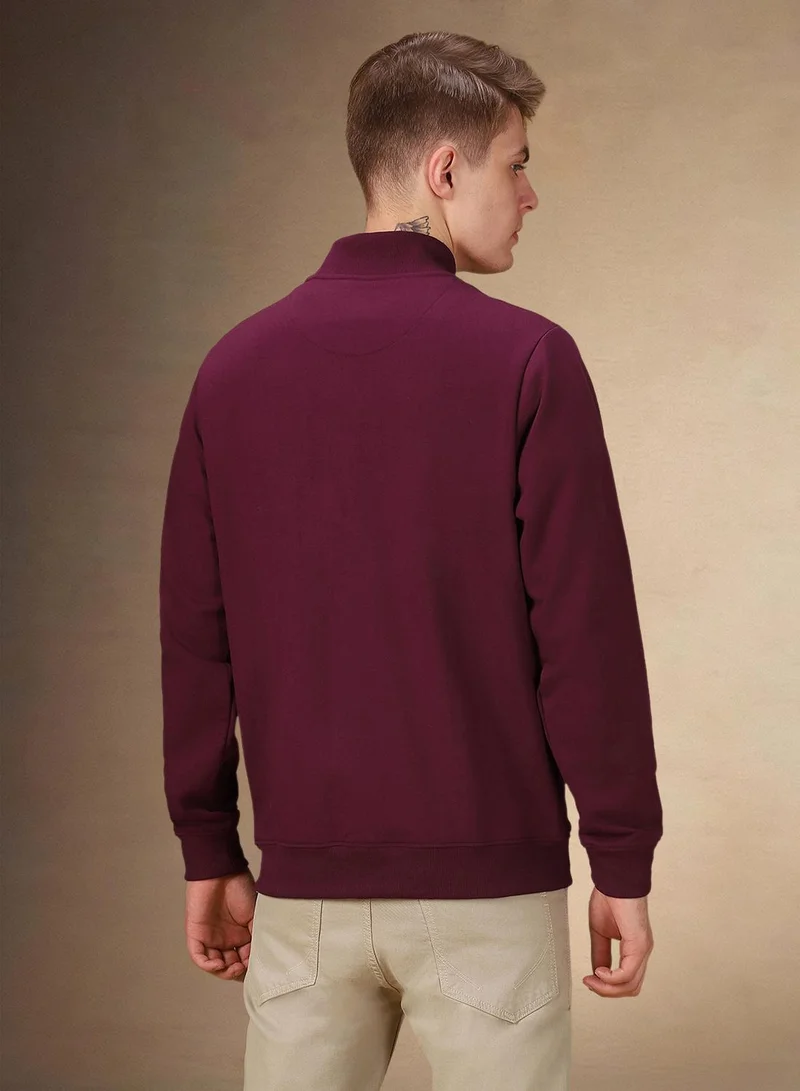 Dennis Lingo Men's Midnight Plum Polyester Blend Solid Regular Fit Sweatshirt