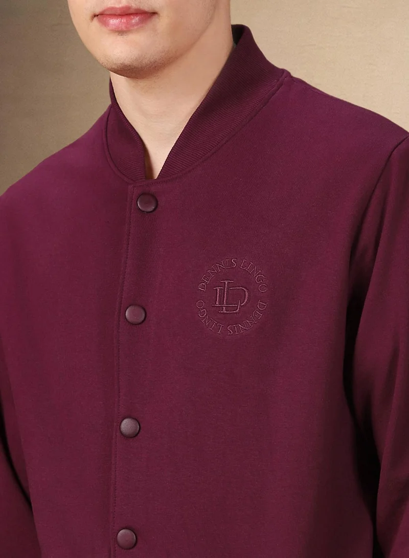 Dennis Lingo Men's Midnight Plum Polyester Blend Solid Regular Fit Sweatshirt