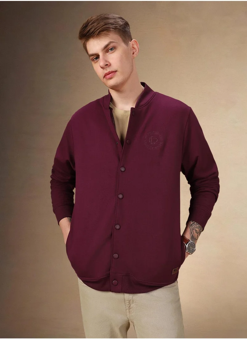 دينيس لينغو Men's Midnight Plum Polyester Blend Solid Regular Fit Sweatshirt