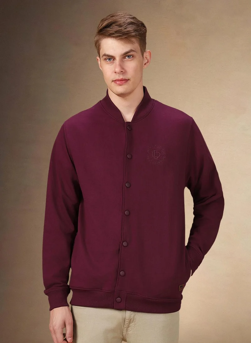 Dennis Lingo Men's Midnight Plum Polyester Blend Solid Regular Fit Sweatshirt