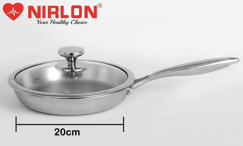 NIRLON Platinum Triply Stainless Steel Fry Pan with Glass Lid- 20 cm (Induction Friendly)|Platinum_Frying Pan 20 - Image 2
