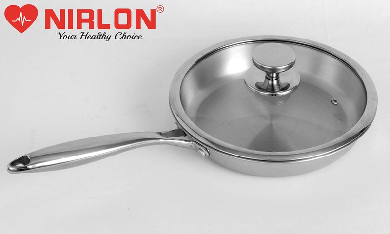 NIRLON Platinum Triply Stainless Steel Fry Pan with Glass Lid- 20 cm (Induction Friendly)|Platinum_Frying Pan 20 - Image 4