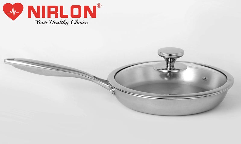 NIRLON Platinum Triply Stainless Steel Fry Pan with Glass Lid- 20 cm (Induction Friendly)|Platinum_Frying Pan 20 - Image 3