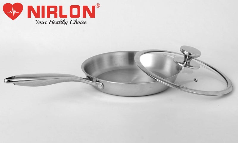 NIRLON Platinum Triply Stainless Steel Fry Pan with Glass Lid- 20 cm (Induction Friendly)|Platinum_Frying Pan 20 - Image 5