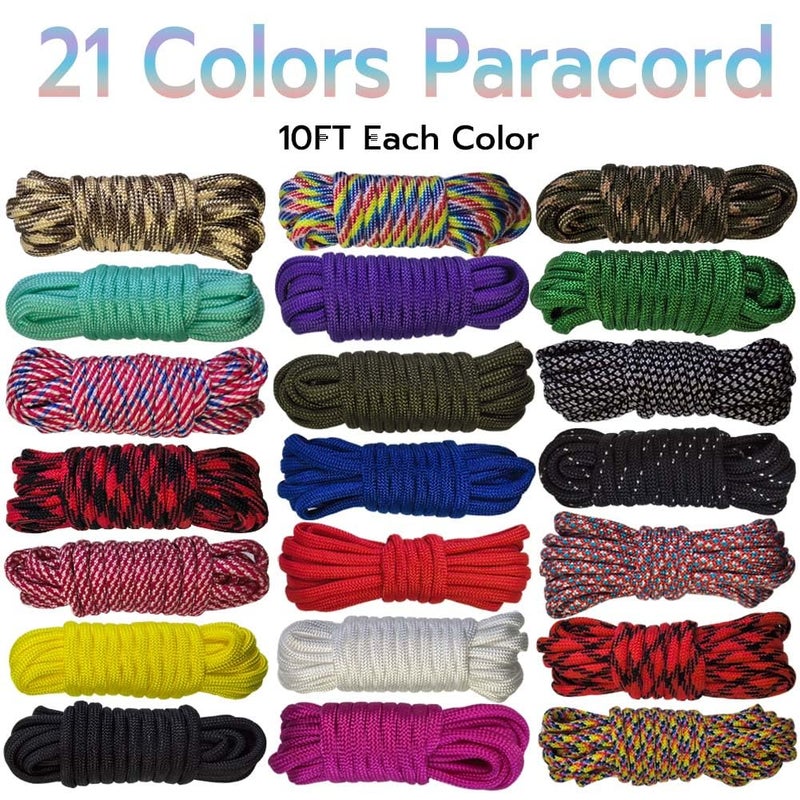 AOHO MOOON 21 Colors Paracord (10FT Each Color), 550lb Parachute Cord Combo Kit for Crafting Bracelets, Lanyards, Dog Collars (21 Colors MixedA, 10FT) - Image 2