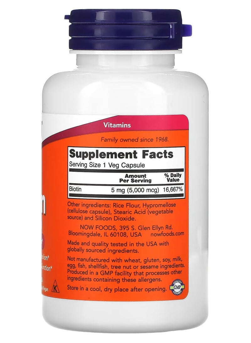 now Biotin 5,000 Mcg - 60 Veg Capsules - Image 2