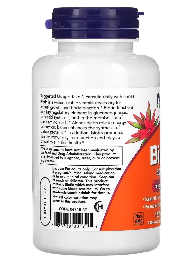 now Biotin 5,000 Mcg - 60 Veg Capsules - Image 3