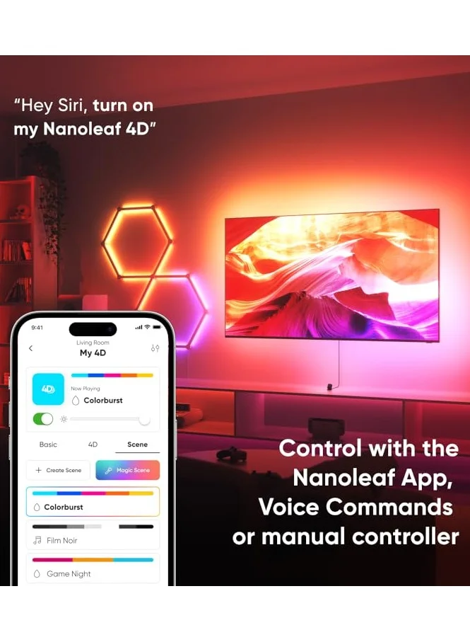 Nanoleaf 4D TV Screen Mirror Camera & LED Lightstrip 4M Kit | Backlight for up to 65" TV Monitor, Camera Mount, WiFi Smart LED, Music React, works w/Apple HomeKit, Alexa, Google, etc| Mirror TV Screen colors