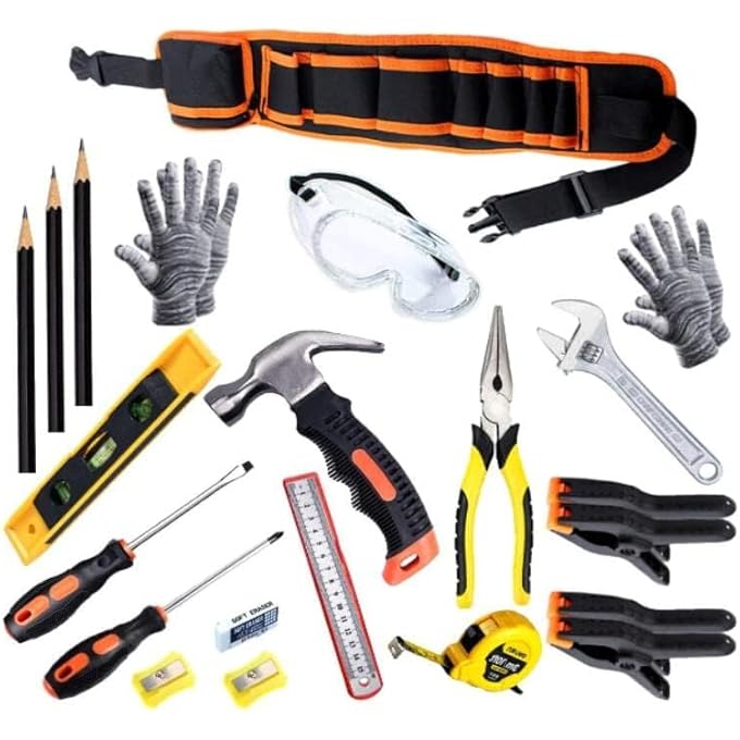PTCCTV REAL KIDS TOOL SET,22 PCS KIDS JUNIOR TOOL SET WITH WOODWORKING,CONSTRUCTION TOOL SET FOR KIDS PRETEND PLAY,DIY REAL TOOLS FOR BOYS & GIRLS BEGINNER LEARNING,GREAT GIFT TOOL BELT - Image 3