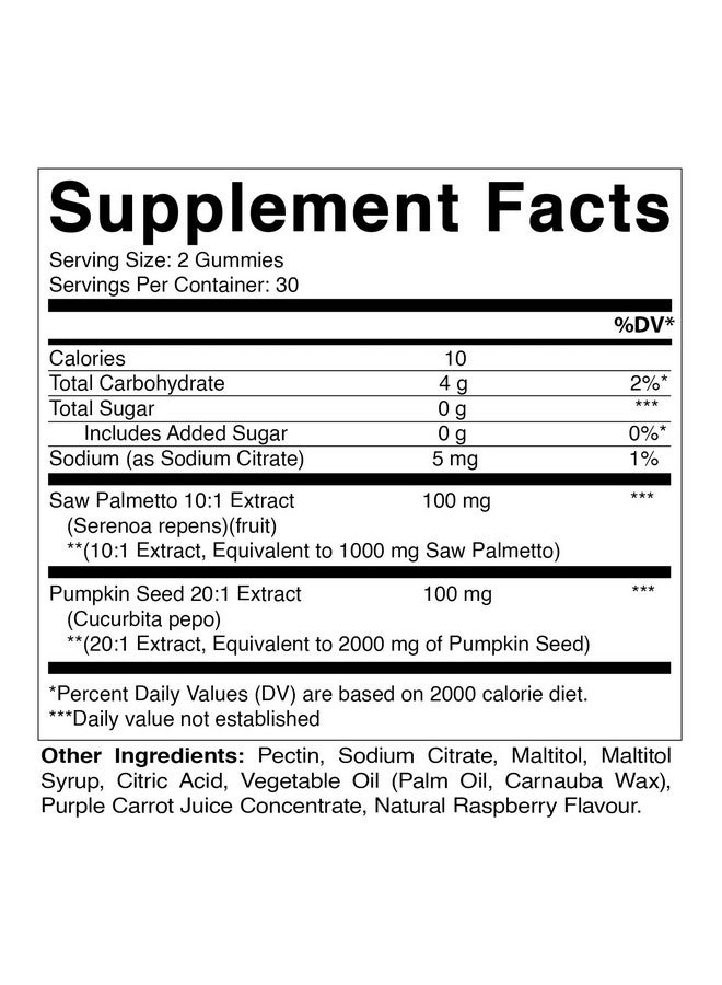 Vitamatic 2 Packs Sugar Free Pumpkin Seed Gummies- 3000 mg Equivalent Per Serving (from 20:1 and 10:1 Extract 200 mg) - Made with Saw Palmetto - Natural Raspberry Flavor - 60 Count - Image 2