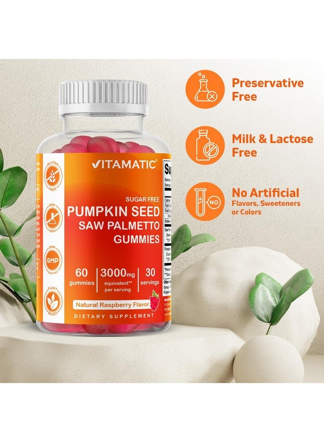 Vitamatic 2 Packs Sugar Free Pumpkin Seed Gummies- 3000 mg Equivalent Per Serving (from 20:1 and 10:1 Extract 200 mg) - Made with Saw Palmetto - Natural Raspberry Flavor - 60 Count - Image 3
