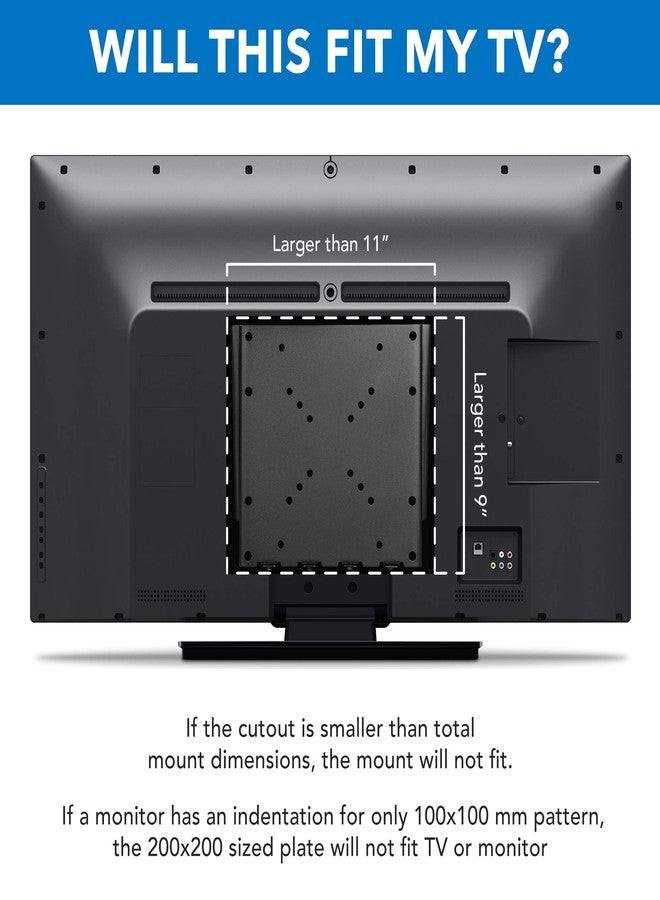 Mount-It! Low-Profile Fixed TV Wall Mount With Removable Plate | Flush Wall Mounting Bracket Fits 23" - 42" Screens Up To VESA 200x200 mm, 66lbs Capacity, Black - Image 4
