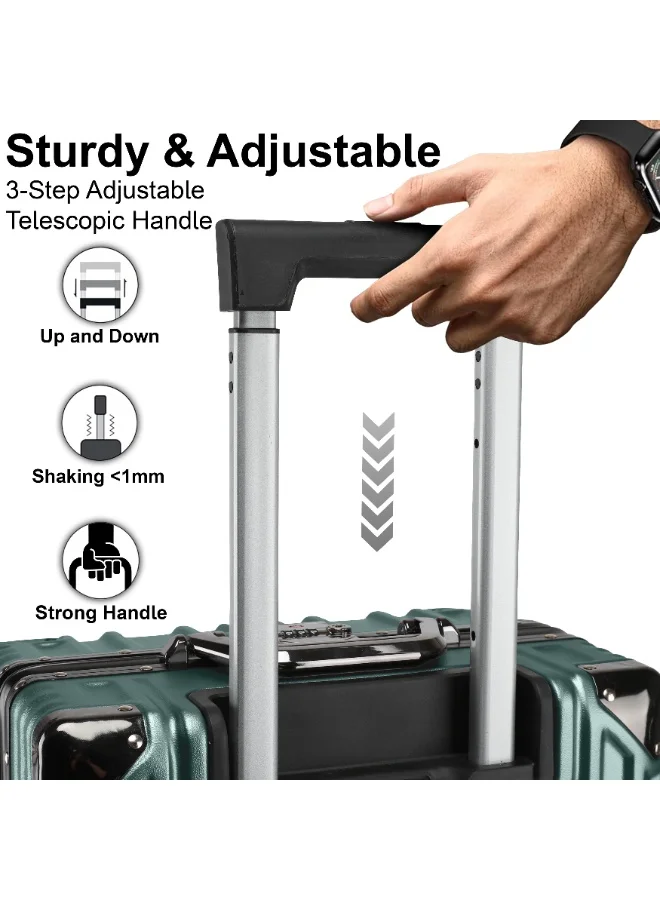 CABINPRO Blackish Green Lightweight Aluminum Frame Fashion Trolley Luggage Set of 3 Polycarbonate Hard Case Suitcase with 4 Quite 360° Double Spinner Wheels CP001 Blackish Green  | Best Price UAE