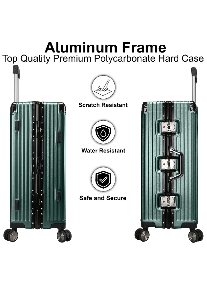 CABINPRO Blackish Green Lightweight Aluminum Frame Fashion Trolley Luggage Set of 3 Polycarbonate Hard Case Suitcase with 4 Quite 360° Double Spinner Wheels CP001 Blackish Green  | Best Price UAE