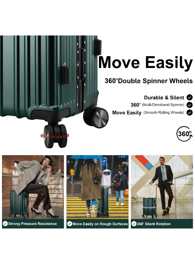 CABINPRO Blackish Green Lightweight Aluminum Frame Fashion Trolley Luggage Set of 3 Polycarbonate Hard Case Suitcase with 4 Quite 360° Double Spinner Wheels CP001 Blackish Green  | Best Price UAE