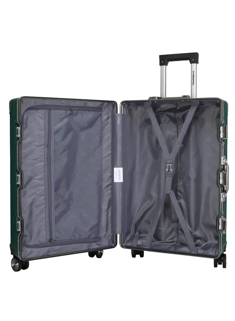 كابينبرو Lightweight Aluminum Frame Fashion Trolley Luggage Set of 3 Polycarbonate Hard Case Suitcase with 4 Quite 360° Double Spinner Wheels CP001 Blackish Green