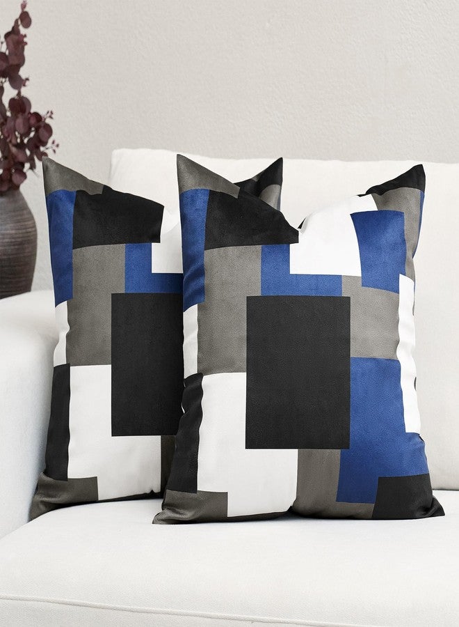 Tyrot Royal Blue Throw Pillow Covers, 18x18 Inches Set of 2 Modern Abstract Geometric Pillowcase, Blue White Square Accent Cushion Case, Soft Pillow Cover for Couch Sofa Bedroom Living Room - Image 2