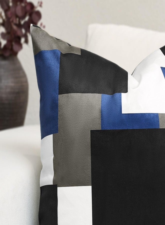 Tyrot Royal Blue Throw Pillow Covers, 18x18 Inches Set of 2 Modern Abstract Geometric Pillowcase, Blue White Square Accent Cushion Case, Soft Pillow Cover for Couch Sofa Bedroom Living Room - Image 4
