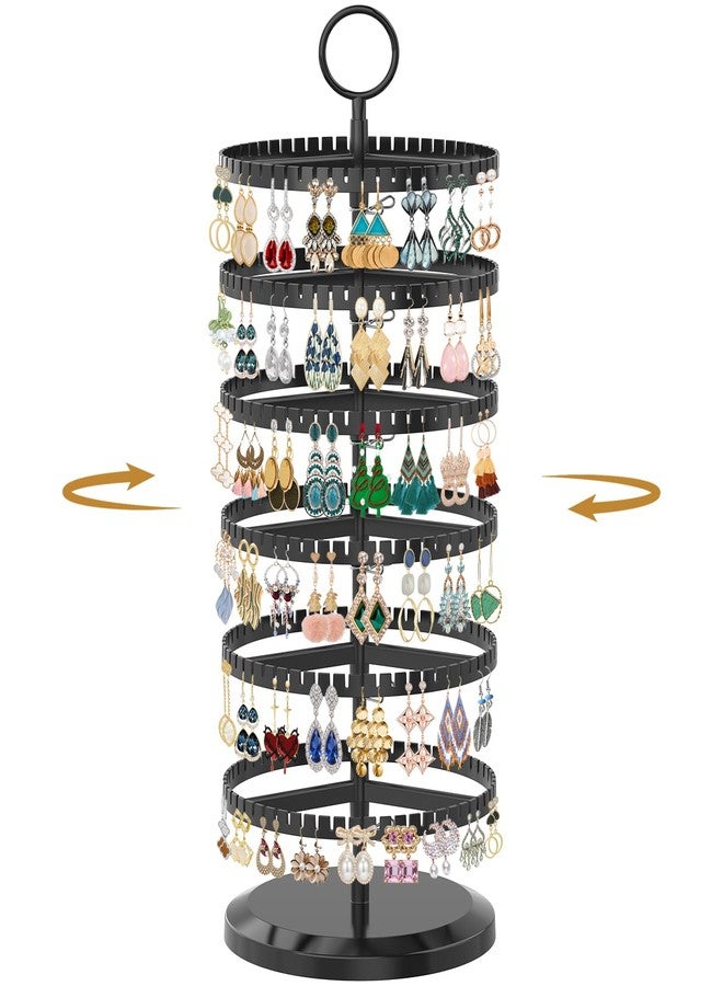 MODOWEY 6 Tier Rotating Earring Holder Organizer, Adjustable Metal and Plastic Stand Tree with 342 Groove for Stud Hoop Pierced Dangle Display, Decluttered, Space-Saving Storage Rack for Women, Black - Image 1