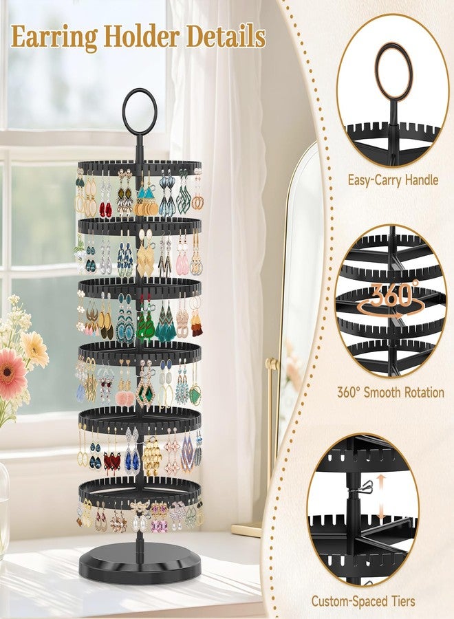 MODOWEY 6 Tier Rotating Earring Holder Organizer, Adjustable Metal and Plastic Stand Tree with 342 Groove for Stud Hoop Pierced Dangle Display, Decluttered, Space-Saving Storage Rack for Women, Black - Image 4