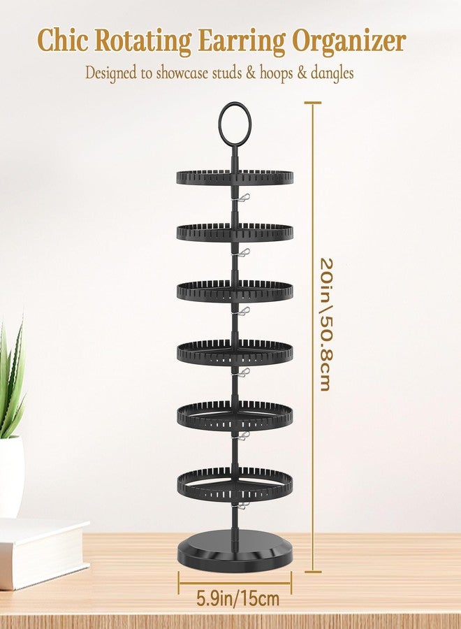 MODOWEY 6 Tier Rotating Earring Holder Organizer, Adjustable Metal and Plastic Stand Tree with 342 Groove for Stud Hoop Pierced Dangle Display, Decluttered, Space-Saving Storage Rack for Women, Black - Image 3