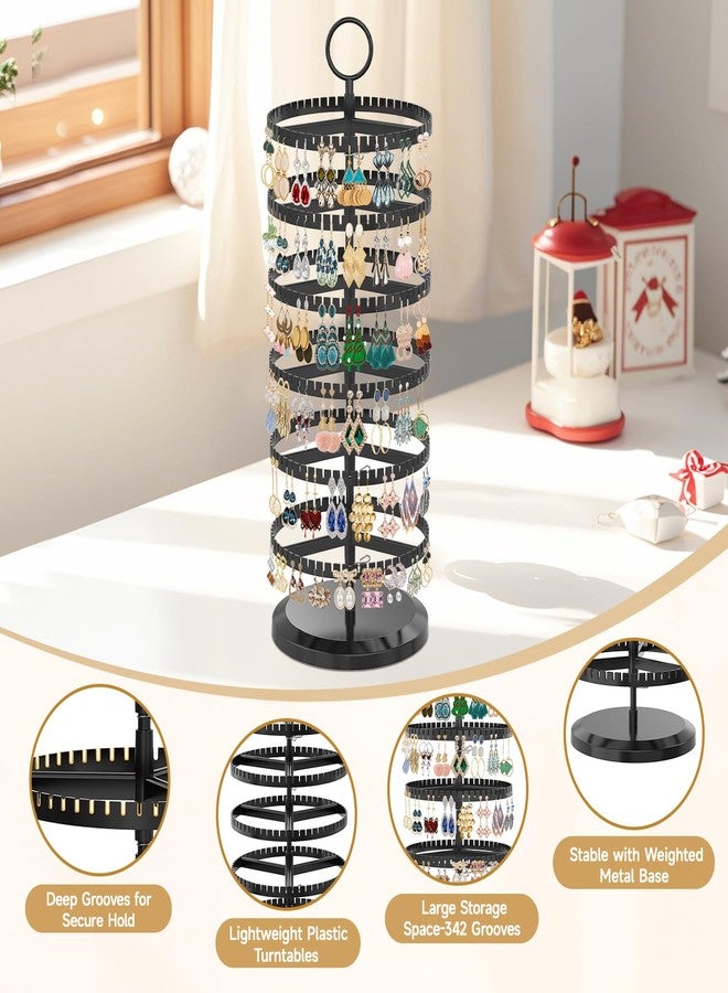 MODOWEY 6 Tier Rotating Earring Holder Organizer, Adjustable Metal and Plastic Stand Tree with 342 Groove for Stud Hoop Pierced Dangle Display, Decluttered, Space-Saving Storage Rack for Women, Black - Image 5