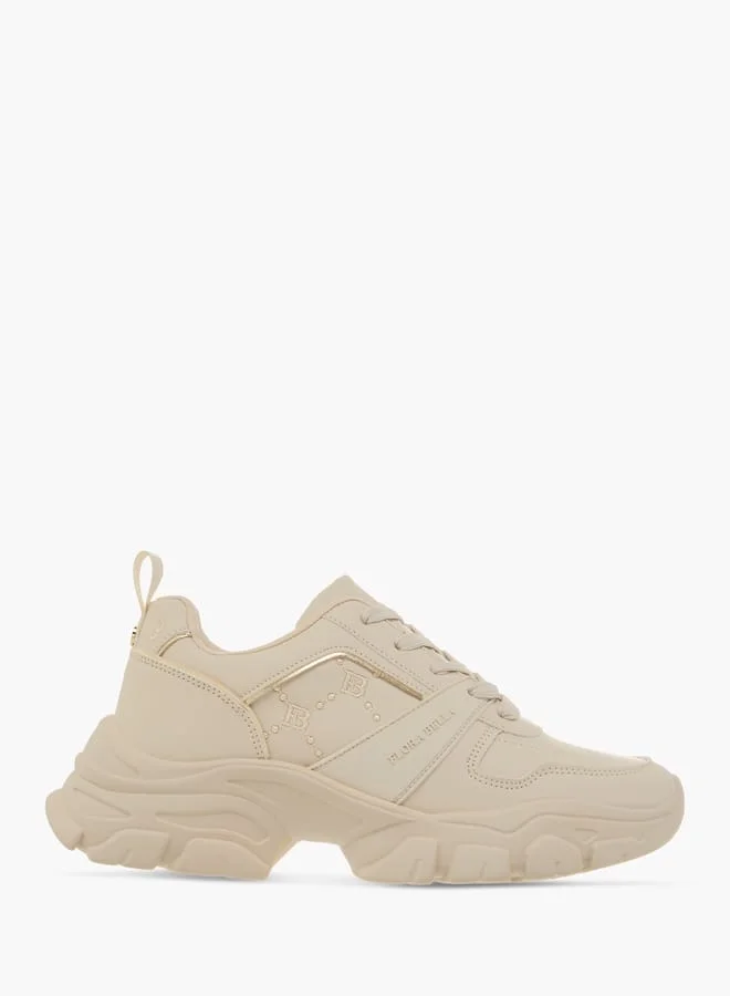 Women Logo Embroidered Sneakers with Lace-Up Closure