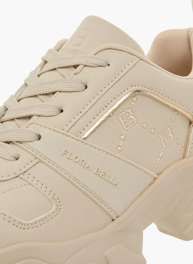 Flora Bella By Shoexpress Women Logo Embroidered Sneakers with Lace-Up Closure