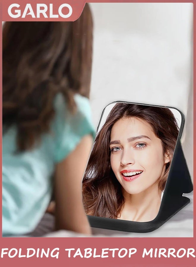 Garlo Folding Tabletop Mirror with PU Leather Makeup Mirror, 25*17CM Portable Travel Mirror, Folding Mirror with Stand Portable, Desktop Vanity Mirror for Office Desk,Vanity Table, Travel, Camping - Image 2