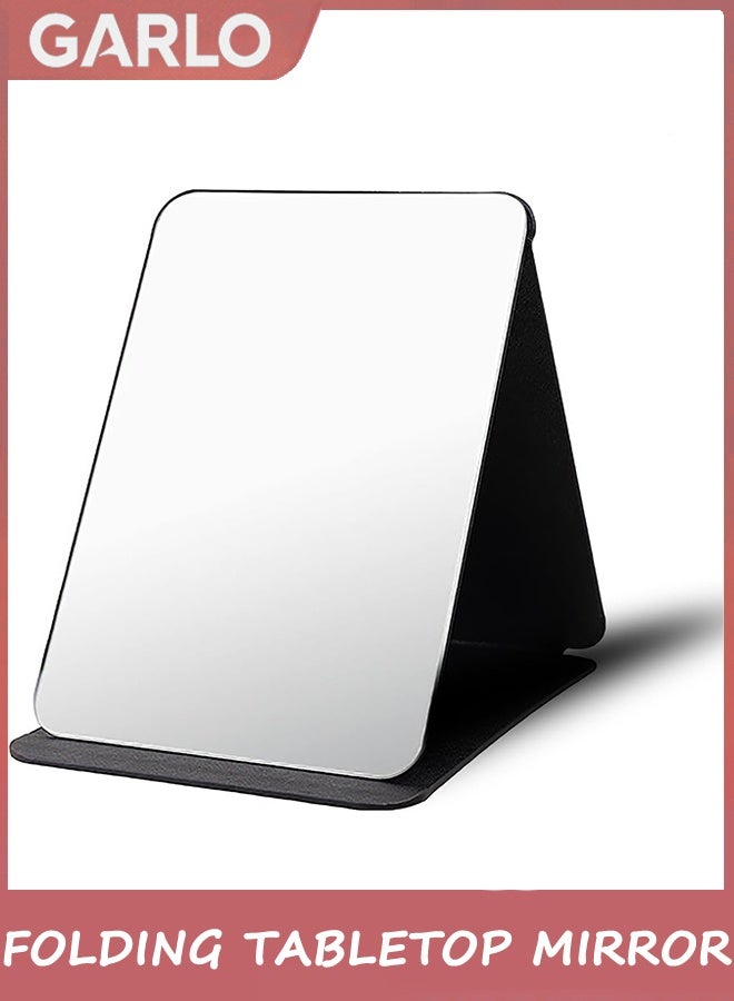 Garlo Folding Tabletop Mirror with PU Leather Makeup Mirror, 25*17CM Portable Travel Mirror, Folding Mirror with Stand Portable, Desktop Vanity Mirror for Office Desk,Vanity Table, Travel, Camping - Image 1