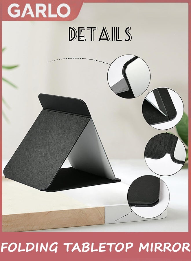 Garlo Folding Tabletop Mirror with PU Leather Makeup Mirror, 25*17CM Portable Travel Mirror, Folding Mirror with Stand Portable, Desktop Vanity Mirror for Office Desk,Vanity Table, Travel, Camping - Image 3