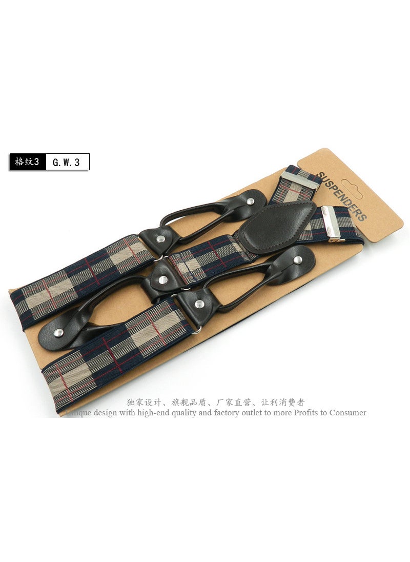 Generic British Style Button Suspenders 3.5cm Wide Plaid 3 Grammie +120cm 