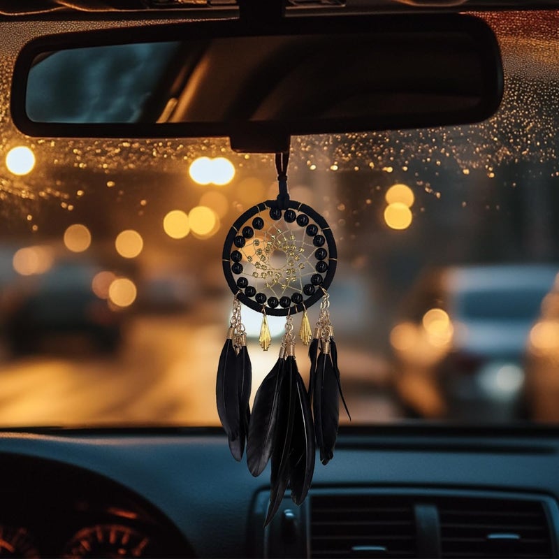Awlee Black Dream Catcher for Cars Rear View Mirror Hanging Decor Handmade Feather Small Car Charms Pendant Gift - Image 5