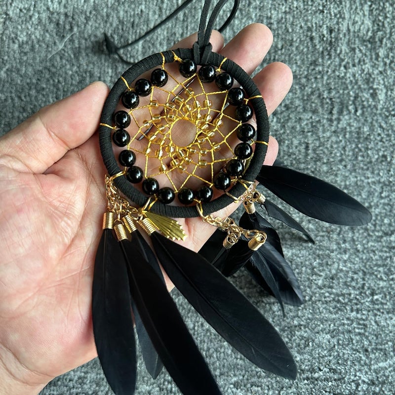 Awlee Black Dream Catcher for Cars Rear View Mirror Hanging Decor Handmade Feather Small Car Charms Pendant Gift - Image 4