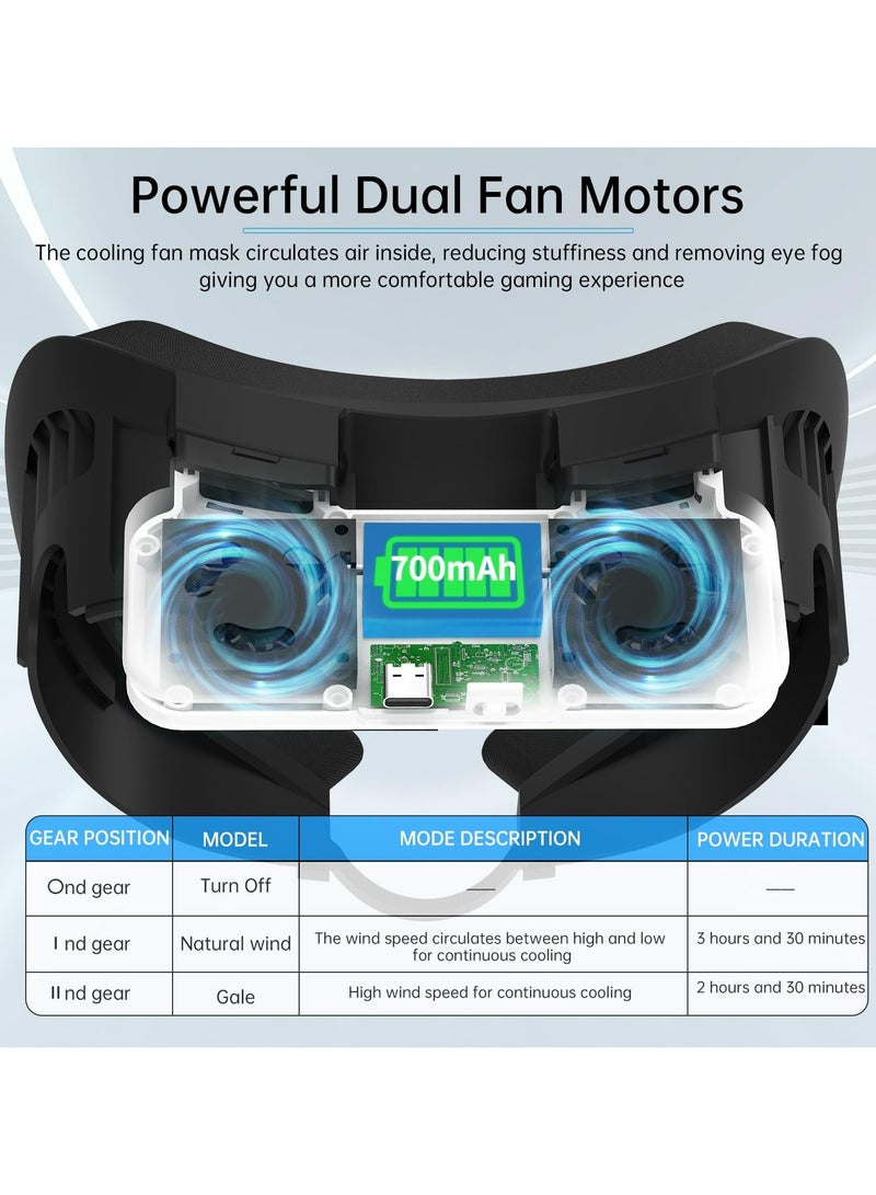 Cooling Fan Mask for Meta/Oculus Quest 3 Accessories, Circulates Ventilation to Eliminate Glass Fogging (Breathable Ice Silk Cotton) 3-in-1 Face Pad with Booster Pad for Glasses Wearers - Image 3