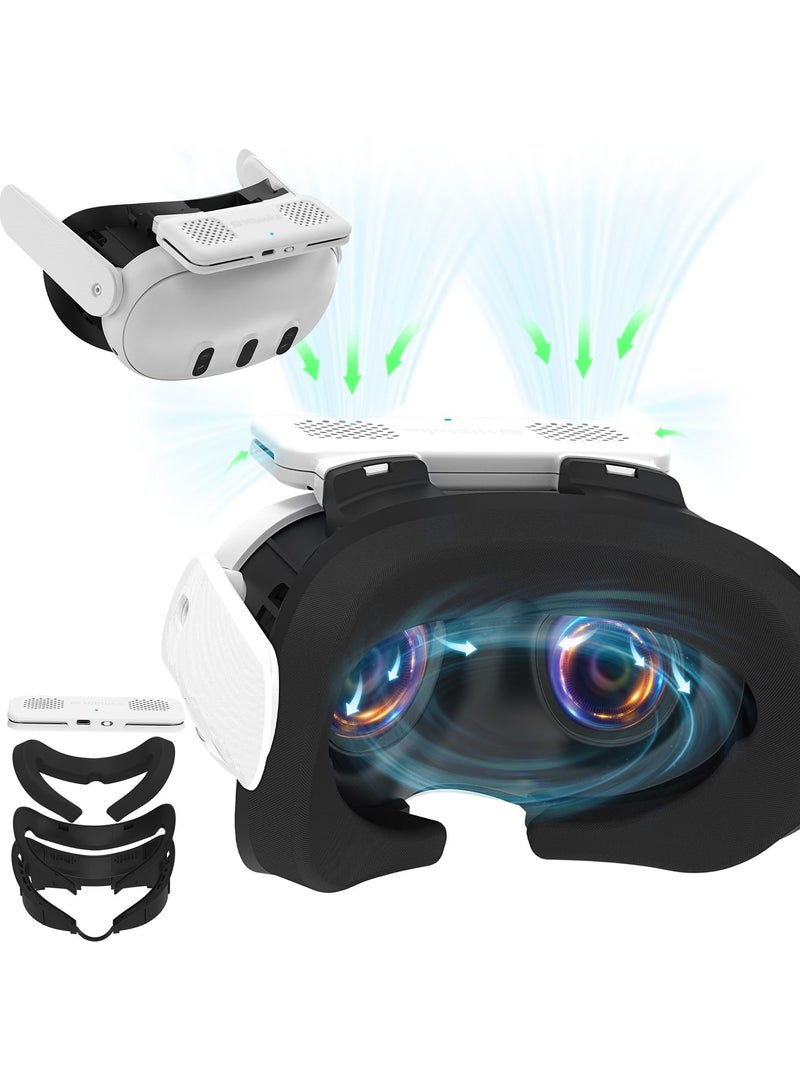 Cooling Fan Mask for Meta/Oculus Quest 3 Accessories, Circulates Ventilation to Eliminate Glass Fogging (Breathable Ice Silk Cotton) 3-in-1 Face Pad with Booster Pad for Glasses Wearers - Image 1