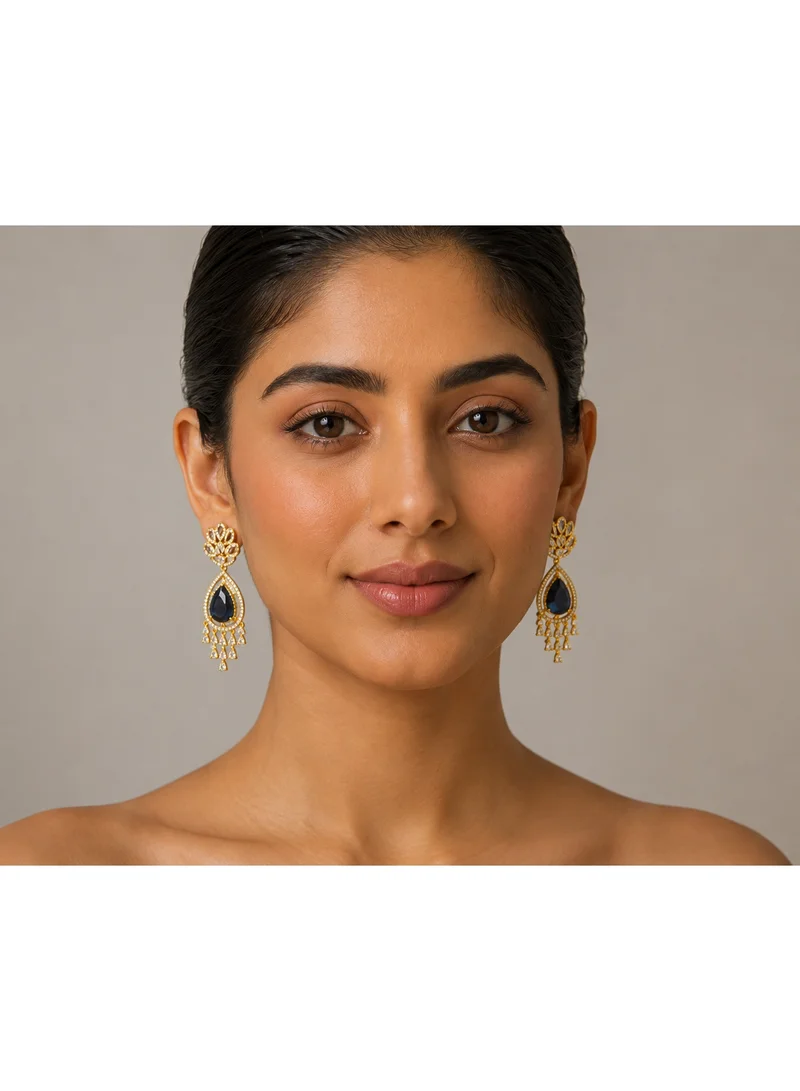 Lehar Women’s Navy Blue Teardrop Crystal Chandelier Earrings