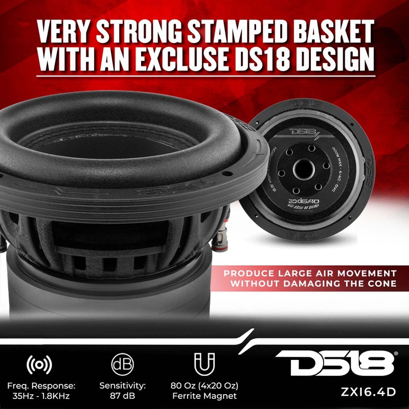 DS18 ZXI6.4D 6.5" High Excursion Car Audio Subwoofer 600W Watts Dual Voice Coil 4-Ohm 4 Magnets (1 Speaker), Black - Image 3