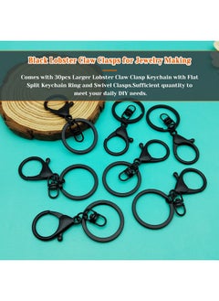 Oubaka 30Pcs Lobster Claw Clasps Keychain For Jewelry Making,Metal Lobster Clasp Swivel Trigger Clips With Swivel Clasps Hook Clips Flat Split Keychain Ring For Diy Craft Jewelry Making(Black)  - Image 2
