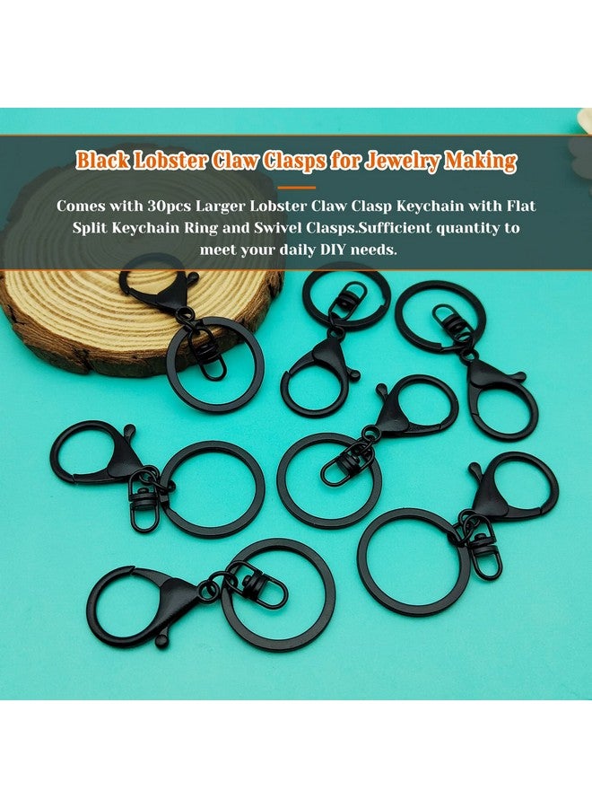 Oubaka 30Pcs Lobster Claw Clasps Keychain For Jewelry Making,Metal Lobster Clasp Swivel Trigger Clips With Swivel Clasps Hook Clips Flat Split Keychain Ring For Diy Craft Jewelry Making(Black) - Image 2