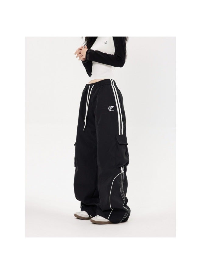 American High Street Elastic Waist Striped Casual Pants For Men And Women New Loose Straight Sports Dance Wide Leg Pants