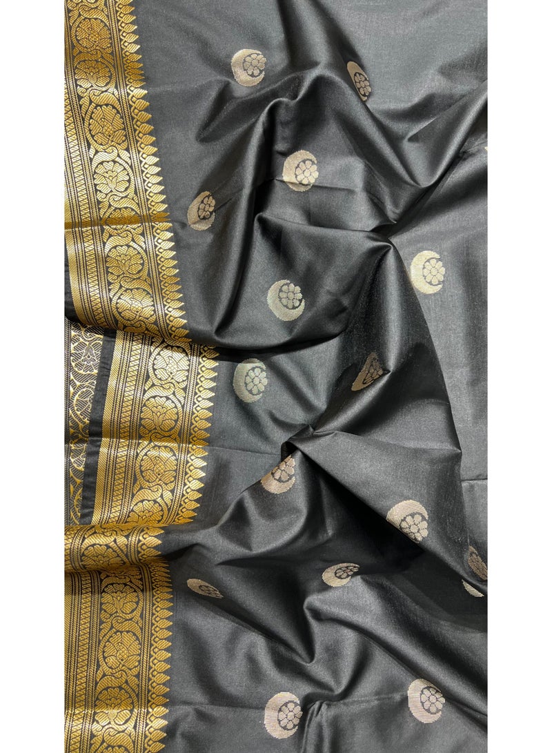 Celebrity Inspired Banarasi Semi Katan Silk Saree with Chand Tara Zari Work & Rich Pallu | Wedding & Reception Saree for Women | UAE - Image 3