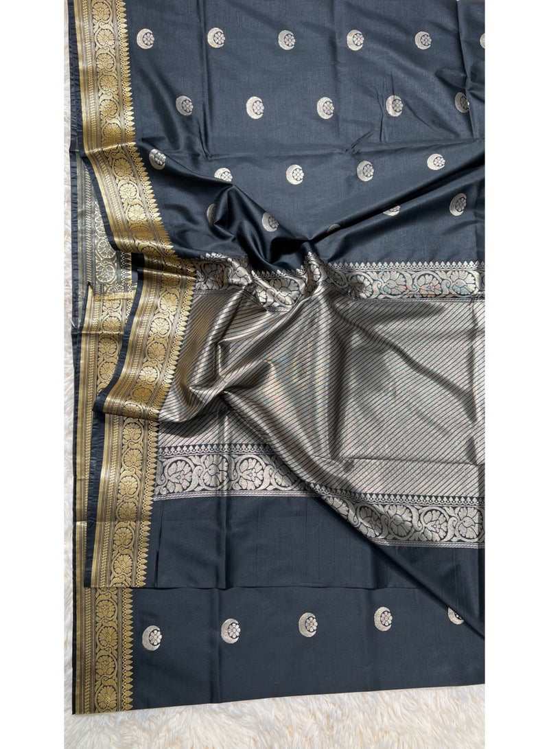 Celebrity Inspired Banarasi Semi Katan Silk Saree with Chand Tara Zari Work & Rich Pallu | Wedding & Reception Saree for Women | UAE - Image 5