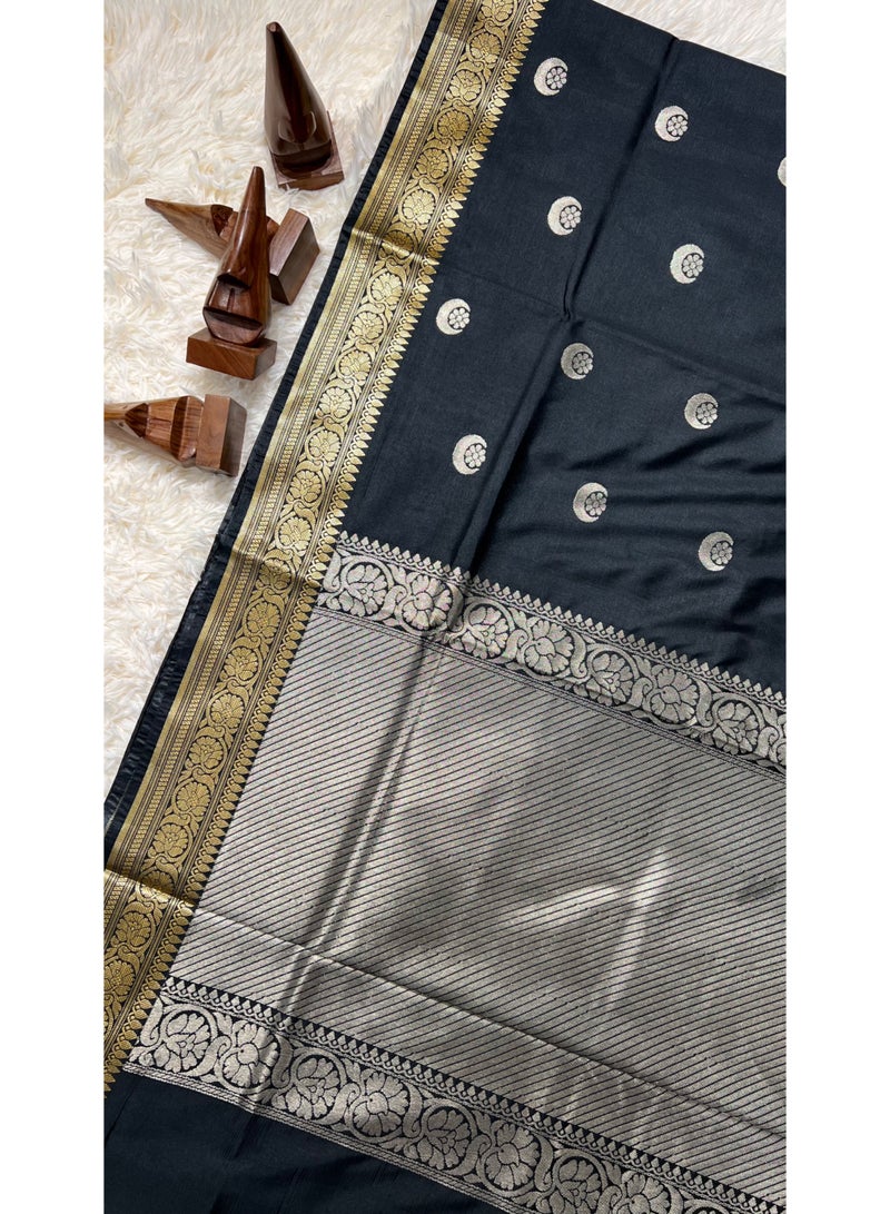 Celebrity Inspired Banarasi Semi Katan Silk Saree with Chand Tara Zari Work & Rich Pallu | Wedding & Reception Saree for Women | UAE - Image 1