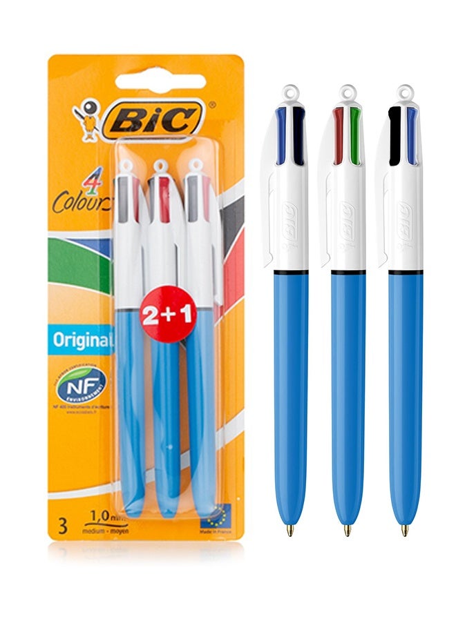 بيك أقلام حبر جاف أصلية قابلة للسحب من بيك، 4 ألوان، مثالية للمدرسة، رأس متوسط ​​(1.0 مم)، متعددة الألوان، عبوة من 3 قطع - Image 1