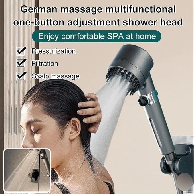 German Multifunctional Massage Shower Massage and Skin Beauty Multifunctional Shower Handheld Shower Head Set High Pressure Shower Head High Flow Hand Held Showerhead Gray - Image 5