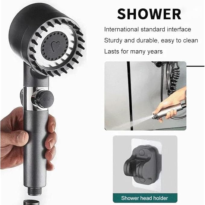 German Multifunctional Massage Shower Massage and Skin Beauty Multifunctional Shower Handheld Shower Head Set High Pressure Shower Head High Flow Hand Held Showerhead Gray - Image 3