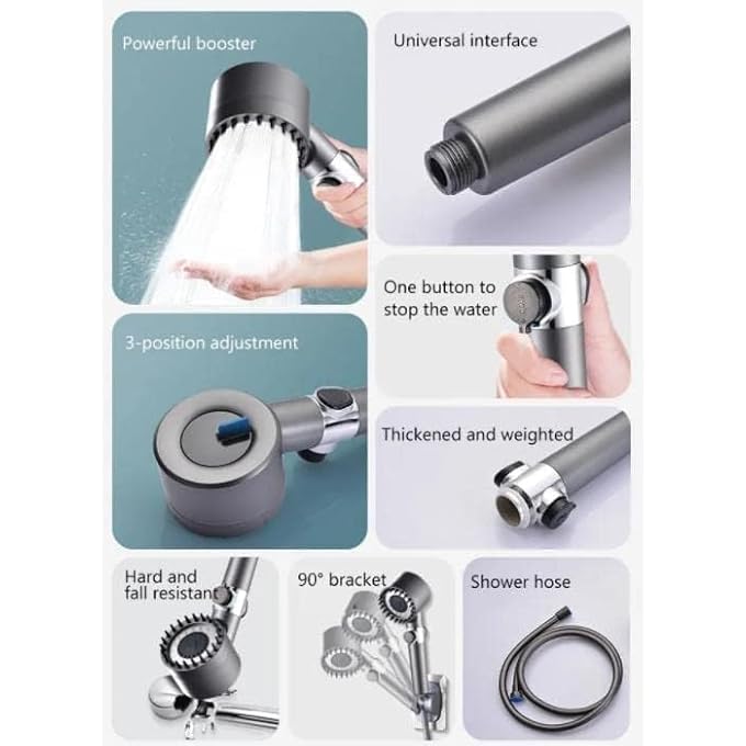 German Multifunctional Massage Shower Massage and Skin Beauty Multifunctional Shower Handheld Shower Head Set High Pressure Shower Head High Flow Hand Held Showerhead Gray - Image 4