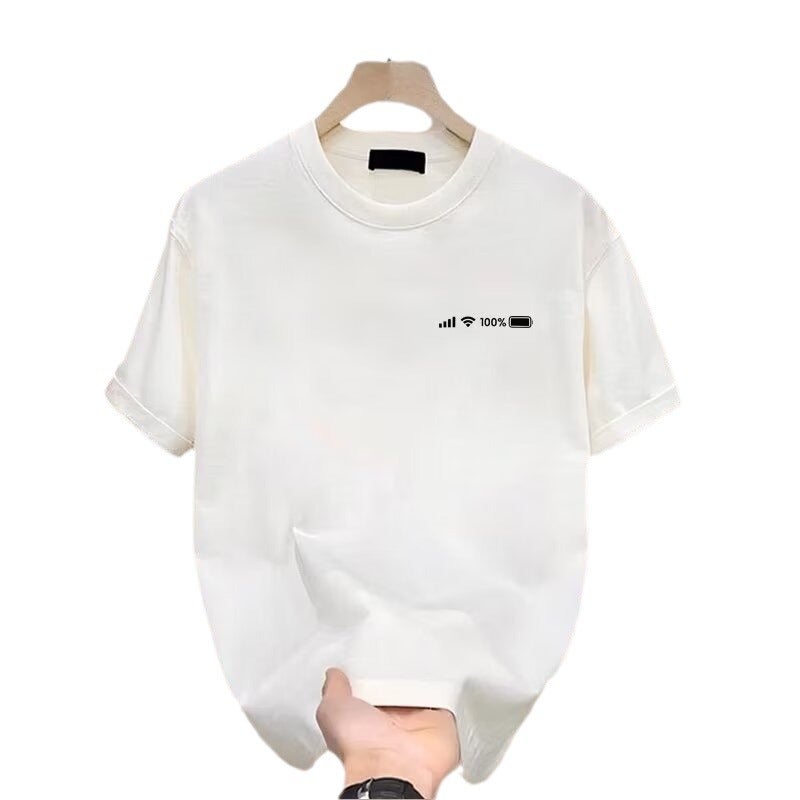 Summer Novelty Print Tee Mens American Casual Shirt White  - Image 4