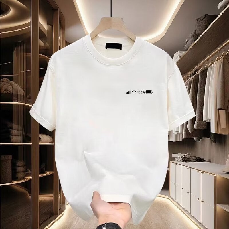Summer Novelty Print Tee Mens American Casual Shirt White  - Image 1